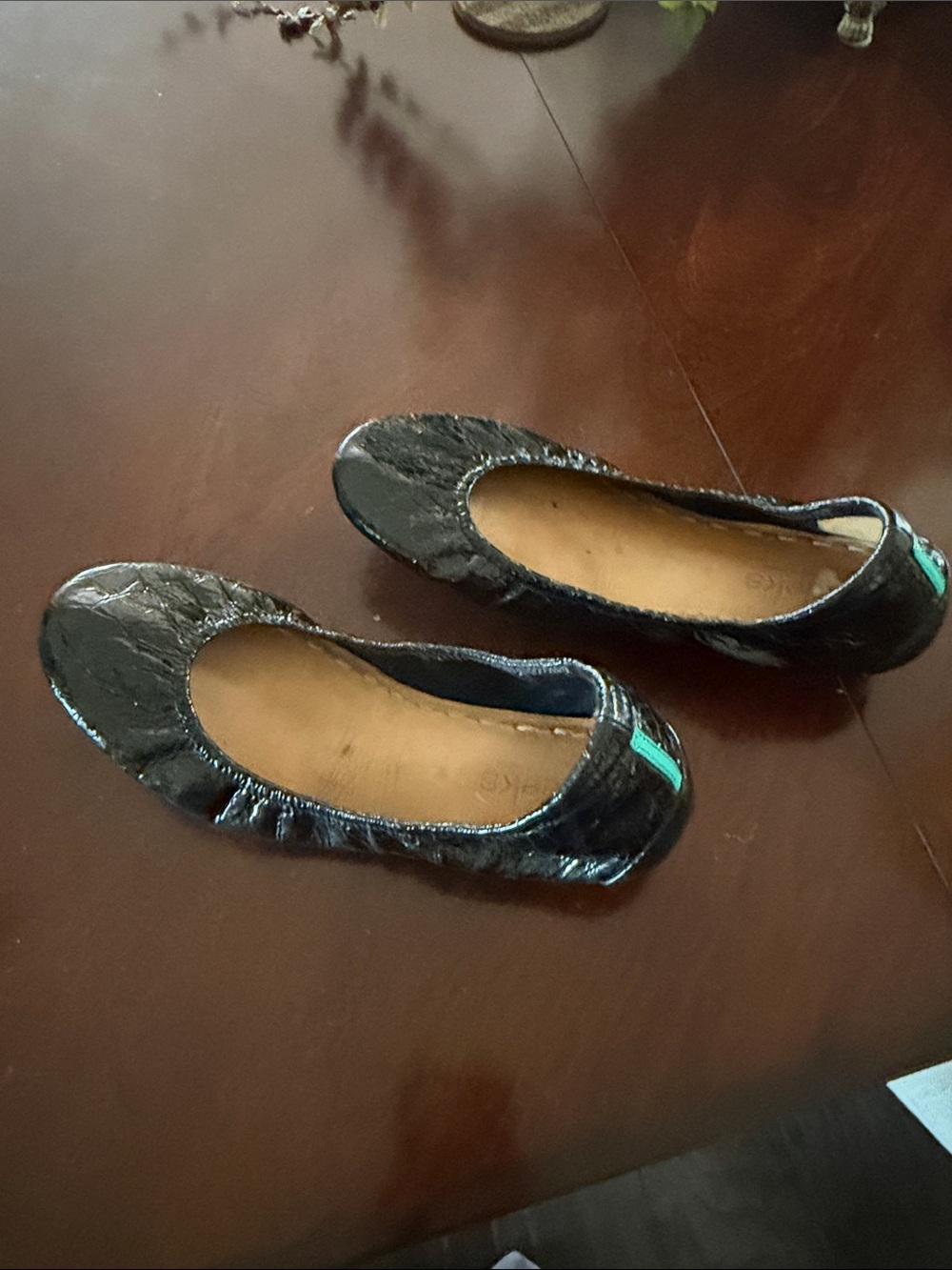 Tieks Black Patent Ballet Flats with Teal Heel Accent - Women